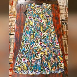 Democracy Women's Vibrant Multicolor Tropical Leaf Print Dress Sz M